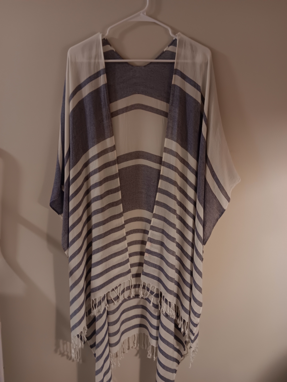 Isaac Mizrahi Striped Fringe Shawl in Blue and White